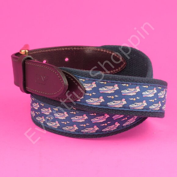 Vineyard Vines Canvas Club Surcingle Whimsical Boat Pattern Belt in Blue… - Picture 2 of 7
